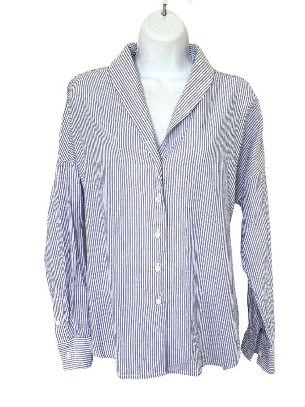 Alex Mill Karlie Tie Detail Blue and White Stripe Button Down Shirt Sz S Cotton